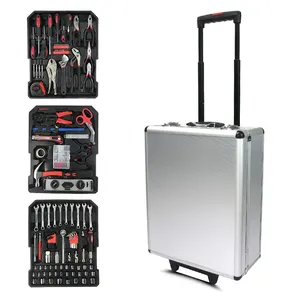 180 Pcs Rolling Tool Kit Set Portable DIY Hand Tool With Aluminum Trolley Case Organizer For Home Shop Workplace Use