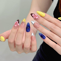 Ongles Press-On 3D Fleur Faits Main de Luxe Premium, Motif Pois d'Été, Imprimé Léopard, Pointe Zèbre, Faux Ongles Français Personnalisés en Gros