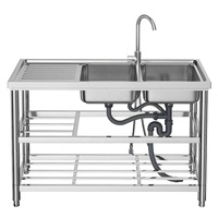 Évier de cuisine professionnel double bac en acier inoxydable à deux trous pour le lavage des légumes, idéal pour restaurants, maisons et hôtels