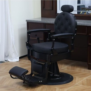 Chaise de barbier hydraulique de luxe rétro pour salon de beauté, fauteuil de coiffure inclinable, mobilier en cuir pour massage et toilettage, utilisation en salle de sport - Product Image 1