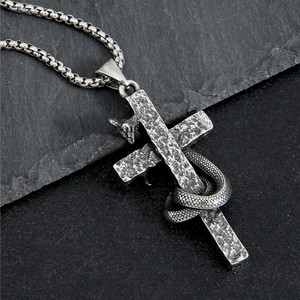 yunnique Stainless Steel <b>Cross</b> Pendant With Snake Design Unisex Fashion Necklace Geometric Shape JD215 - Product Image 2