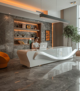 Q003 Elegante Mesa Rosa curvada mostrador personalizado recepción salón de belleza spa Oficina Banco L forma clínica mostradores de recepción - Product Image 6