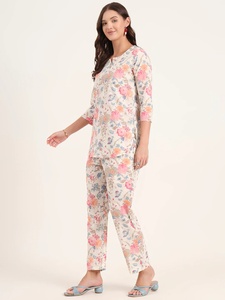 Nouvel ensemble de pyjama en coton à manches 3/4, imprimé floral, vêtements de nuit pour femmes, vêtements de nuit de couleur unie, prix de gros disponible - Product Image 3