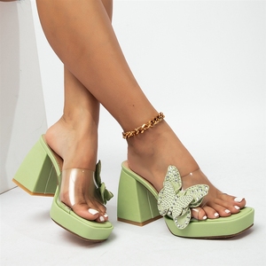 2026 Hot Selling Fashion Rhinestone Transparent Upper Platform Block <b>Heel</b> Slip on Heeled Sandals for <b>Women</b> - Product Image 1