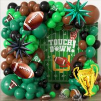 Kit de arco de globos de fútbol americano verde oscuro, marrón y negro, columna de soporte autoportante, estrella de aluminio, decoración para cumpleaños, eventos deportivos y fiestas al aire libre