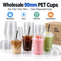 Gobelets en plastique PET transparents jetables de 9 oz, 14 oz, 16 oz, 90 mm avec couvercles, gobelets personnalisés pour café glacé, gobelets pour boissons froides