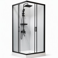 Cabine de douche en verre trempé de 8 mm avec cadre noir, coins carrés, design anti-fuite certifié CE