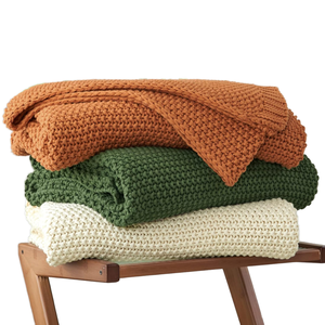 100% Cotton Jacquard Printed Knitted <b>Thick</b> Eco-Friendly All-Season Decorative Bedding <b>Blanket</b> with Many Colors by hi - Product Image 1