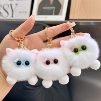 Porte-clés de voiture amusant en peluche imitation lapin Rex, petit pendentif boule de charbon, pour sac à dos