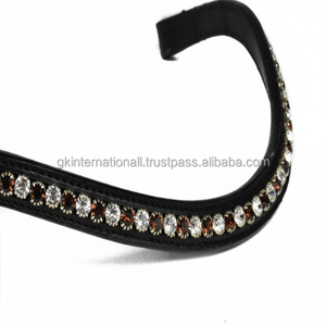 Bande de sourcils avec cristaux de cuivre et de pierres blanches bande de front de cheval en cuir de qualité supérieure en forme de vague décorative avec boucles cousues - Product Image 1