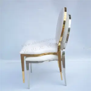 New Design Oval Back Outdoor White Leather Stainless Steel Gold Wedding Chair