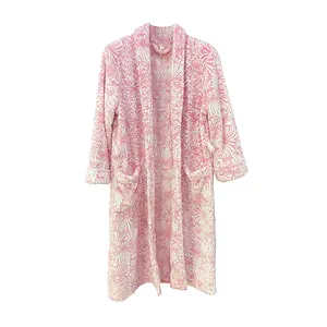 Factory wholesale New design Pink Print Plush Bathrobe OEM China supplier custom bathrobe