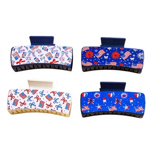 Nueva Pinza para el Cabello con Diseño de la Bandera de EE. UU. del 4 de Julio, de Plástico Sólido de 11 cm, Accesorios para el Día de la Independencia, Pinza para el Cabello con Lazo - Product Image 3