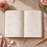Carnet de réflexion guidée LABON personnalisé avec couverture en lin fleuri gaufré – Journal hebdomadaire de réflexion, pleine conscience et bien-être