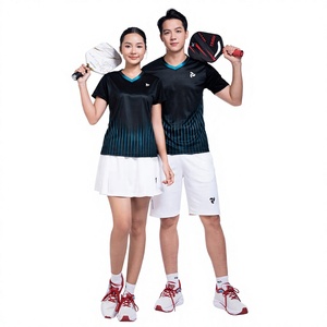 Camiseta Deportiva Unisex con Cuello en V, Manga Corta, a Rayas, Transpirable, de Poliéster, Corte Regular, para Bádminton, Pickleball, Tenis, LIGHTING II JP - Product Image 1