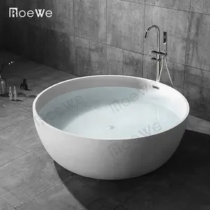Bak mandi hotel cor permukaan padat, bak mandi batu komposit berdiri bebas bulat, bak mandi resin batu buatan besar