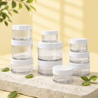 Vente en gros de pots en plastique PET transparent à paroi épaisse avec couvercle blanc, disponibles en 5g, 15g, 30g, 50g, 80g, 100g, 120g, 150g, 200g, 250g, 300g