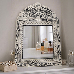 Luxury Bone Inlay Wooden Bohemian Design Eco-Friendly Lightweight Handmade Decorative Wall <b>Hanging</b> <b>Mirror</b> Frame for Bathroom - Product Image 1