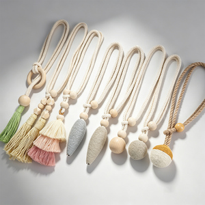 Fermacurtain Boho <span class=keywords><strong>in</strong></span> Macramè con Perline <span class=keywords><strong>in</strong></span> <span class=keywords><strong>Legno</strong></span>, Supporti Decorativi <span class=keywords><strong>in</strong></span> Corda di Cotone con Nappe per Finestre, Accessorio per Arredamento Nordico - Product Image 1