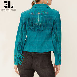 Giacca in Finta Pelle Scamosciata con Frange e Borchie LARSUR, <span class=keywords><strong>Bomber</strong></span> Corto a Maniche Lunghe Stile Motociclista per <span class=keywords><strong>Donna</strong></span> - Product Image 4