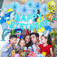 Décoration de fête d'anniversaire sur le thème des animaux marins, guirlande de ballons bleus avec requin, bulles, poisson, fournitures de fête pour garçon