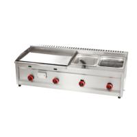 Friteuse professionnelle à double compartiment, plaque chauffante à gaz, grill commercial, comptoir en acier inoxydable, facile à nettoyer, plaque chauffante pour hamburgers et steaks