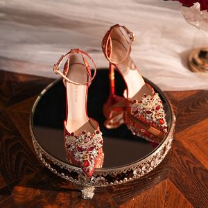 Elegantes Sandalias de Tacón Alto con Punta Puntiaguda y Decoración de Cristal, Cierre de Hebilla para Vestido de Novia - Product Image 4