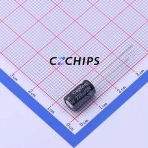 Condensateur électrolytique en aluminium à montage traversant KF221M025E110A, composant à montage traversant THT, D6.3xL11mm 220uF 20% 25V 2.5mm - Product Image 1