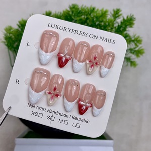 Newby almendra <span class=keywords><strong>uñas</strong></span> 3D hecho a mano diseño Floral <span class=keywords><strong>azul</strong></span> océano estilo desmontable <span class=keywords><strong>uñas</strong></span> arte conjunto hecho a mano dedos artificiales - Product Image 5