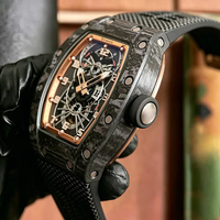 Montre mécanique automatique pour homme avec boîtier en fibre de carbone, cadran squelette, lunette en or rose, bracelet en fibre de carbone, montre de sport de luxe pour homme