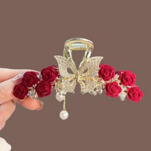 Pince à cheveux GUOO <span class=keywords><strong>pour</strong></span> femme 2023, grande, en alliage, avec pampilles papillon rose, style vintage, strass, design requin, <span class=keywords><strong>pour</strong></span> <span class=keywords><strong>mariage</strong></span> traditionnel chinois - Product Image 4