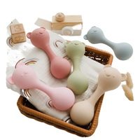 Bimier Hochet et Anneau de Dentition en Silicone de Qualité Alimentaire Sans BPA pour Bébé, Jouet Sensoriel Éducatif Mignon Animaux de Dessin Animé (Ours, Lapin, Girafe) 0-12 Mois
