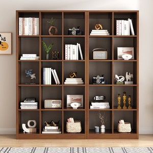 <b>Solid</b> Rubberwood Modern Minimalist No Back Panel Living Room Storage Rack Library Study Floor Bookshelf Wall-Side Home Furniture - Product Image 1