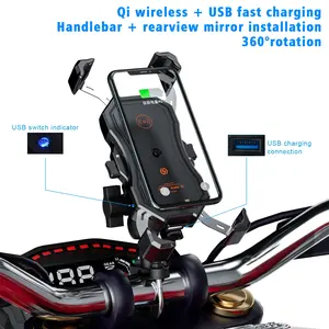 Wireless Charging Phone Motorcycle Stand Push Lock Motorcycle Phone Holder With Usb Charger