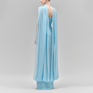 ZYHT 73548 <span class=keywords><strong>Abito</strong></span> da Sera Lussuoso Senza Spalline, Elegante Vestito Lungo in Chiffon Plissettato <span class=keywords><strong>con</strong></span> <span class=keywords><strong>Mantella</strong></span> Drappeggiata, Sexy <span class=keywords><strong>Abito</strong></span> da Festa <span class=keywords><strong>con</strong></span> Drappeggio a Linea A - Product Image 4