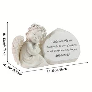 Scultura Commemorativa Personalizzata Gatto Angelo, Gattino Dormiente in Resina Bianca <span class=keywords><strong>con</strong></span> Ali su Targa a Cuore, Ricordo Artigianale per la Perdita di Animali Domestici - Product Image 6