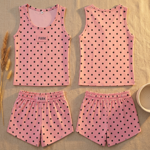 Ensemble de vêtements de sport tendance à motif gingham OEM, débardeur et short, en coton respirant, pour le printemps et l'automne - Product Image 4