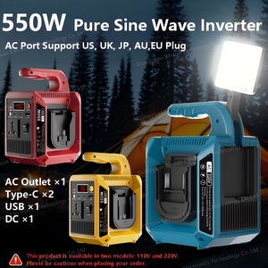 Chargeur portable 550W pour batteries Makita/DeWalt/Milwaukee 18-21V, charge rapide PD Type-C 65W, LED de charge AC Type-C pour le camping - Product Image 2