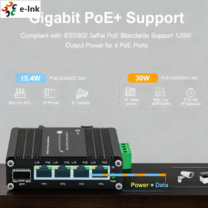 Commutateur PoE+ Gigabit industriel 4 ports avec emplacement SFP, amplificateur de tension large plage 12-48 VDC, réseau Ethernet pour environnements difficiles, capacité 20 Gbit/s - Product Image 4