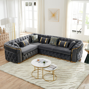 Winforce Sang Trọng Màu Đen Nhung Góc Sofa L-Hình Dạng Sofa Vàng Tay vịn Thanh Lịch Kd Chesterfield Lớn Phòng Khách Sofa Bộ Đồ Nội Thất - Product Image 6
