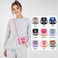 Sac bandoulière mini en silicone personnalisé OEM, pochette étanche à fermeture éclair, motif visage de fille de dessin animé, porte-monnaie, petit sac à bandoulière pour femme
