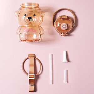 Gobelet à eau pour enfants en forme d'ours mignon, gobelet créatif pour bébé en Tritan en forme d'ours avec pailles, bouteilles portables pour enfants en plein air - Product Image 5