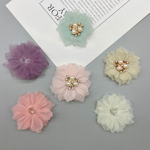 Barrettes à cheveux en tissu avec fleurs, accessoires pour cheveux en maille perlée, fleurs faites à la main pour usage quotidien, décorations DIY - Product Image 2