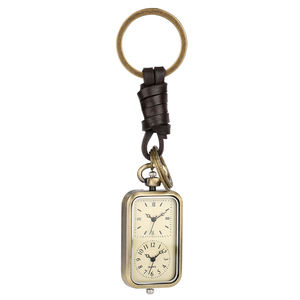 Orologio da Tasca Vintage in Bronzo al Quarzo da Uomo - Orologio Portachiavi Quadrato con Doppio Fuso Orario Regalo Unico per Lui - Product Image 1