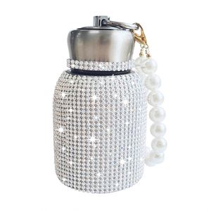 Mug de voyage isotherme de luxe en acier inoxydable 40 oz pour femme, avec chaîne de perles, strass, diamants et paillettes, bouchon de paille, 48 couleurs - Product Image 3