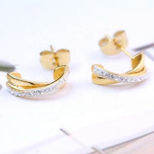 Pendientes con Diseño de Cruz y Cristales, Joyería de Acero Inoxidable con Baño de Oro PVD para Mujer, Fábrica China - Product Image 4