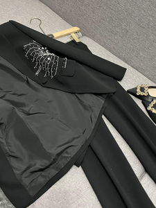 OUDINA Moda Rhinestones Flor 2 Piezas Traje Blazer y Pantalones Dos Piezas Blazers Trajes Mujer - Product Image 4