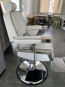 Poltrona da <span class=keywords><strong>Barbiere</strong></span> Bianca Professionale con Pompa Idraulica Resistente, Altezza Regolabile, Arredamento per Parrucchieri <span class=keywords><strong>e</strong></span> Barbieri - Product Image 4