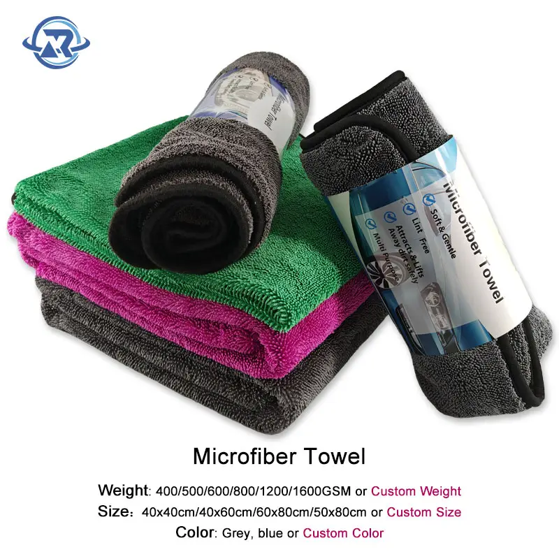 Vente en gros Serviettes de séchage auto rapide en microfibre double face personnalisées à boucle torsadée Serviette de lavage de voiture en microfibre du fabricant