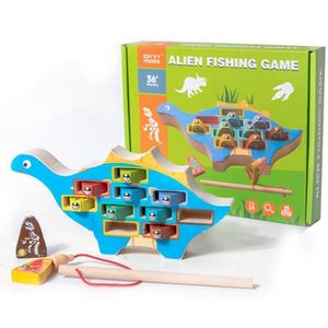 Jeu de pêche magnétique en bois Montessori certifié, en forme de dinosaure fusée, pour la coopération œil-main, vente en gros - Product Image 1
